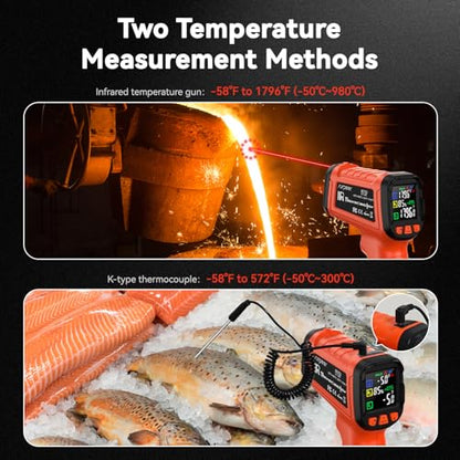 Infrared Thermometer Temperature Gun -58°F to 1796°, 16:1 Non Contact Laser Thermometer Gun with Thermocouple Probe for Humidity, Pizza Oven, Griddle, Ir Temp Gun for Home and Industry Repair - color: -58°F to 1796°F, Orange