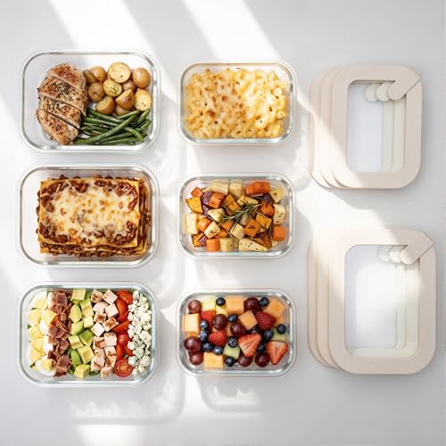 Glass Food Storage Containers with Glass Lids, Microwave Safe Food Container Set, Aitight Meal Prep Container Set, LeakProof, 100% Plastic Free, 6 Pack - color: Ivory White - 6RT