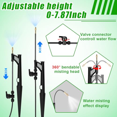 15 Sets 360° Adjustable Irrigation Misting Heads with Stake | Micro Spray Emitters with 1/4" Irrigation Tubing on Riser Stake,Atomizing Sprinkler Stake Assembly for Garden Watering System - size: 15 Sets Misting Heads with Stake