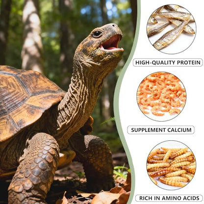 Turtle Food for Reptiles, 3 oz Canister - 3-in-1 Blend of Dried Mealworms, River Shrimp & Fish - Turtle Treats with High Protein, Reptile Treats for Aquatic Turtles (3 oz)