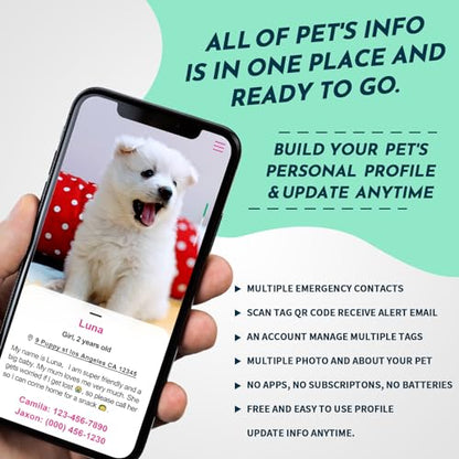 MYLUCKYTAG QR Code Pet ID | Personalized Dog & Cat Collar Tag | Online Profile with Instant Scanned Location Alert Email - style: Blue Snow Paw