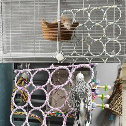 Bird Swing Climbing Rope Net Toys 14 x 24 Parakeet Hemp Rope Perch Swing Ladder Bridge Hanging Hammock Small Animal Activity Toy for Parrot Lovebirds Hamster Mice Rat Ferret (Random Color)(1 Pcs) - size: 1Pcs