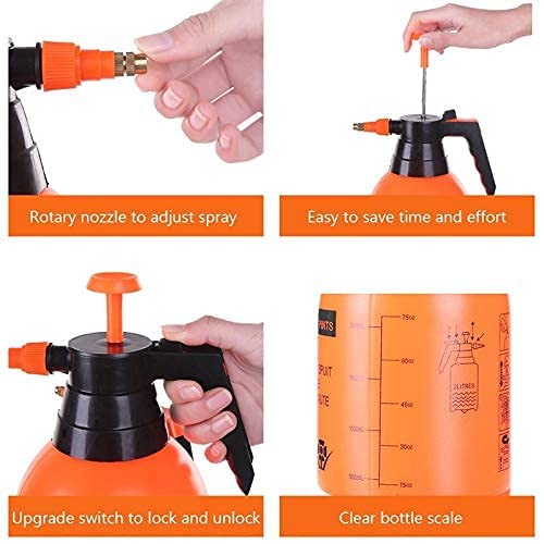2Pcs Garden Pump Sprayer 68 oz/0.5 Gallon Hand Held Pressure Bottle Brass Adjustable Nozzle Large Capacity for Water Weed Flower Plant Mister Lawn Home Cleaning Washing Spray 2L-Orange - color: Orange-2 set