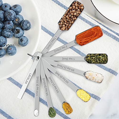 Wildone Measuring Cups & Spoons Set of 21 - Includes 7 Stainless Steel Nesting Cups, 8 Measuring Spoons, 1 Leveler & 5 Mini Measuring Spoons, Ideal for Dry and Liquid Ingredients - color: Silver