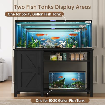 55-75 Gallon Fish Tank Stand with Power Outlet & Adjustable Shelf, Heavy Duty Aquarium Stand with Cabinet Storage for Fish Tank, Turtle Tank, Reptile Terrarium, 1000LBS Capacity, Black - color: Black