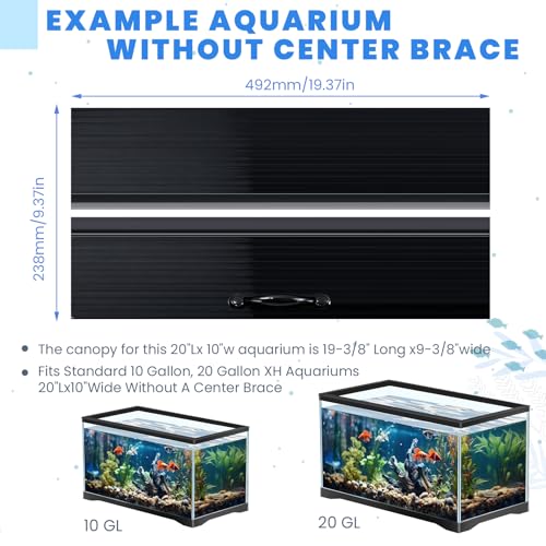 Sieral Aquarium Lids Canopy Set, 20 x 10 Inch, Black, 1 Pcs | Polycarbonate Greenhouse Panels, 19.37 x 9.37 x 0.24 In, for 10/20 Gallon 20" x 10" Aquarium without Center Brace - color: Black, size: 20 x 10 Inch