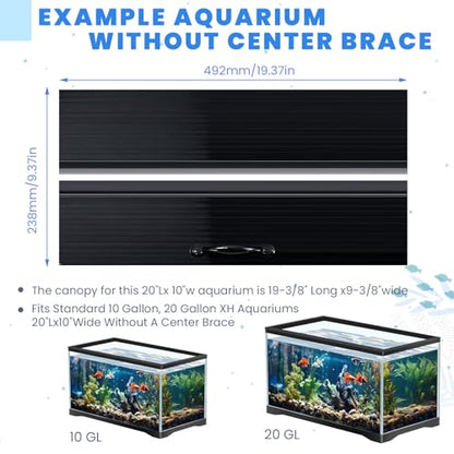 Sieral Aquarium Lids Canopy Set, 20 x 10 Inch, Black, 1 Pcs | Polycarbonate Greenhouse Panels, 19.37 x 9.37 x 0.24 In, for 10/20 Gallon 20" x 10" Aquarium without Center Brace - color: Black, size: 20 x 10 Inch