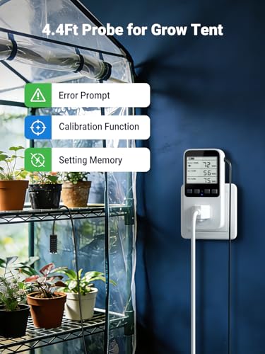 Temperature and Humidity Controller, Thermostat Controlled Outlet | Temperature Humidity Alarms for Humidifier, Plug In Digital Humidistat Controller Switch for Mushroom, Greenhouse, Reptile