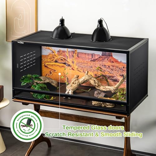 PVC Reptile Enclosure 48"x24"x24" Space Efficient Reptile Terrarium 120 Gallon Large Tank for Bearded Dragon Lizard Snake, Wide Breeding Vivarium Area with Sliding Glass Doors Combination Lock - size: Two 48x24x24''-120 Gallon with Kit