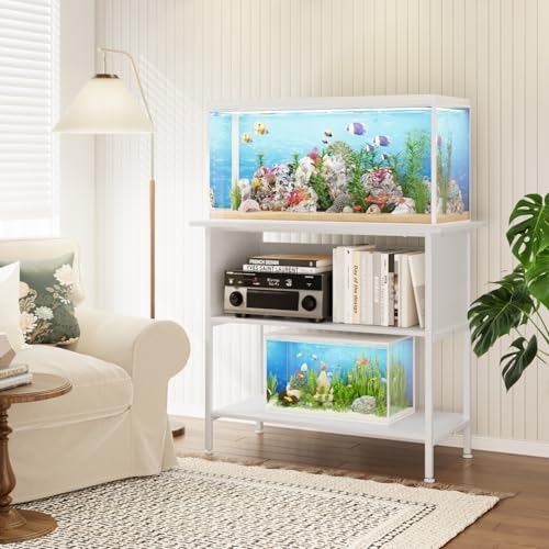APPOLYN 40-50 Gal 3-Tier Aquarium Stand Fish Tank Stand, White | 36.6"Lx18.9"Wx31.5"H, Heavy Duty Metal Frame, Turtle Reptile Terrarium Tank Stand, Living Room, Reception Room, Office - color: White, size: 40-50 Gallon