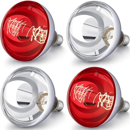 4 Pack 250 Watt Heat Lamp 120v R40 Heat Lamp Bulbs Glass Incandescent Light Bulbs Incandescent Heating Lightbulbs for Reptiles Chicks Food Puppies Bathroom, Use E26 Base (Silver,Red) - color: Silver, Red