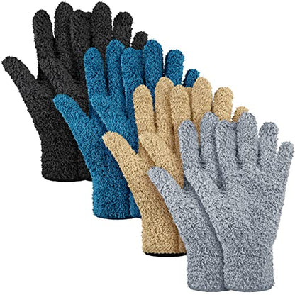 4 Pairs Microfiber Dusting Gloves Washable Reusable Cleaning Gloves Mittens for Plants House Cleaning Car Blinds - color: Dark Blue, Gray, Khaki, Black, size: Medium