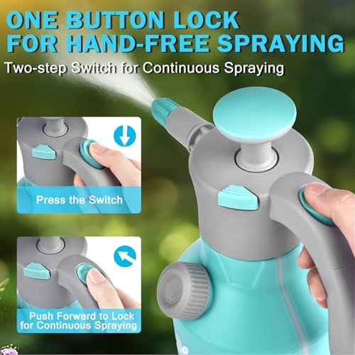 Garden Hand Pump Sprayer 1/2 Gallon, Plant Mister Spray Bottle 2L | Handheld Pressure Sprayer with 360° Extended Spray Rod, Side Water Inlet Design, Adjustable Nozzle & Safety Valve