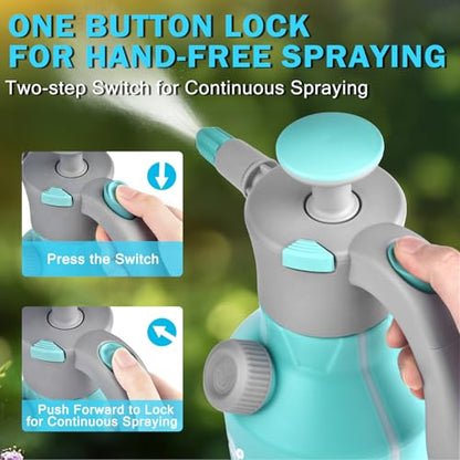 Garden Hand Pump Sprayer 1/2 Gallon, Plant Mister Spray Bottle 2L | Handheld Pressure Sprayer with 360° Extended Spray Rod, Side Water Inlet Design, Adjustable Nozzle & Safety Valve