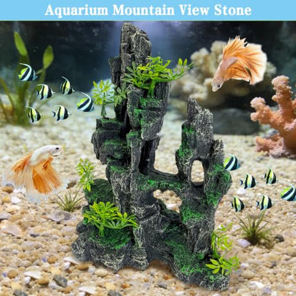 kathson Aquarium Mountain View Stone Resin Fish Tank Decoration Betta Hideout Caves Rockery Landscape Tree Rock Hiding Cave Decor for Small Fish Shrimp Play Ornament - size: 8.0〞L x 4.3〞W x 10.4〞H