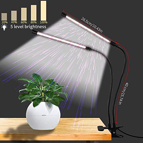 LED Grow Light,6000K Full Spectrum Clip Plant Growing Lamp with White Red LEDs for Indoor Plants,5-Level Dimmable,Auto On Off Timing 4 8 12Hrs | Desk Lamp with White Red LEDs for Indoor Plants,Clamp with Flexible Gooseneck,5-Level Dimmable,Auto Timer 4 8
