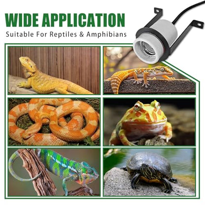 2 Pcs Reptile Ceramic Heat Lamp Holder,Reptile Light Fixture with Thermometer,Pet Terrarium Heat Lamp Bulb Socket Bracket for for Bearded Dragon Lizard Snake Tortoise - size: 3.5*2.4*4.5IN | 2PCS