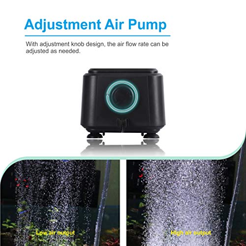 hygger Quiet <30dB Aquarium Air Pump, Adjustable Low Decibel Oxygen Fish Tank Pump 2 Air Outlets Ultra Silent Powerful Aerator Pump with Accessories Max 80GPH/160GPH/255GPH(5W, Up to 150Gallon) - size: 5W, Up to 150Gallon