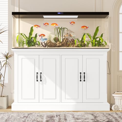 55-75 Gallon Fish Tank Stand with Power Outlet, Aquarium Stand with 4 Cabinets, Heavy Duty Reptile Tank Stand, Turtle Tank, Reptile Terrarium, White - color: White, size: 50x20x36.2 Inch