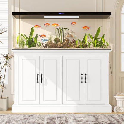 55-75 Gallon Fish Tank Stand with Power Outlet, Aquarium Stand with 4 Cabinets, Heavy Duty Reptile Tank Stand, Turtle Tank, Reptile Terrarium, White - color: White, size: 50x20x36.2 Inch