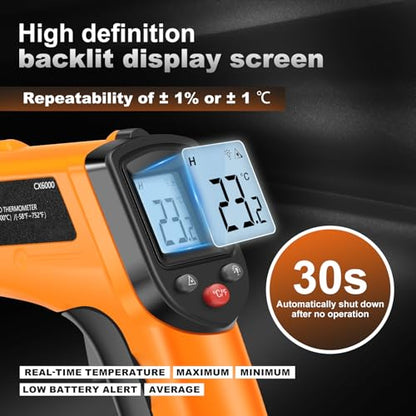 Laser Temperature Gun, Non-Contact Digital Infrared Thermometer, Adjustable Emissivity, -58℉~752℉ Precision Temperature Tester Handheld for Grill, Meat, Food, Candy, Automotive, HVAC Tools