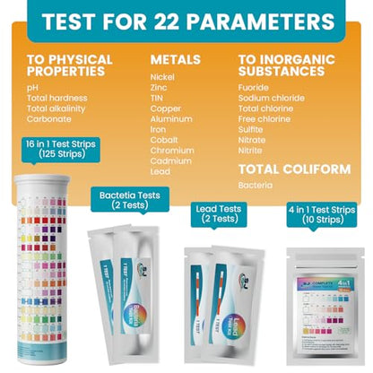 22 in 1 Water Test Kits - 125 Strips Drinking Water Test Kit, Home Tap and Well Water Tester for Bacteria pH Hardness Lead Iron Copper Chlorine Cyanuric Acid