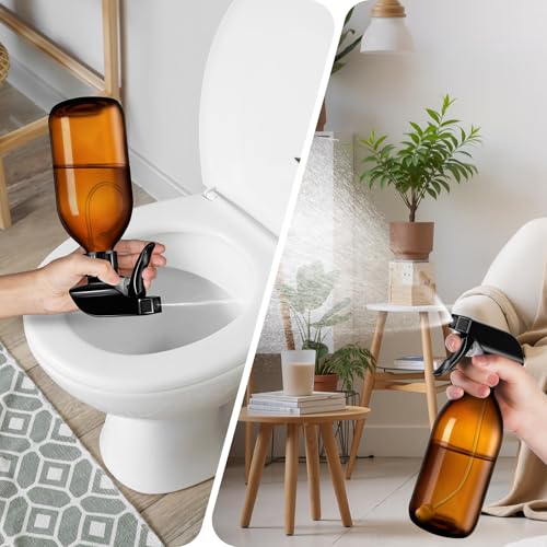 Tecohouse 360° 16 OZ Amber Glass Spray Bottles 2 Pack | 360° All-Angle Spray, Leakproof, Empty Refillable Containers for Cleaning Solutions, Plants, Facial Hydration, Hairs Care, - color: Amber 16 oz