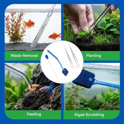 6 Pcs Aquarium Gravel Cleaner Tool Set, 15In Fish Tank Cleaner Kit with 12In Siphon Pipes, 1 Straight tweezer & Curved tweezer, Gravel Vacuum for Aquarium, Fish Tank Accessories and Aquarium Tools