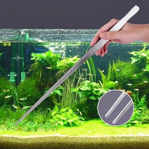 2Pcs set of aquarium water grass tweezers, measuring 18 inches length, with straight and curved ultra long stainless steel Heavy tweezers, reptile feeding pliers, aquarium clip pliers (18")