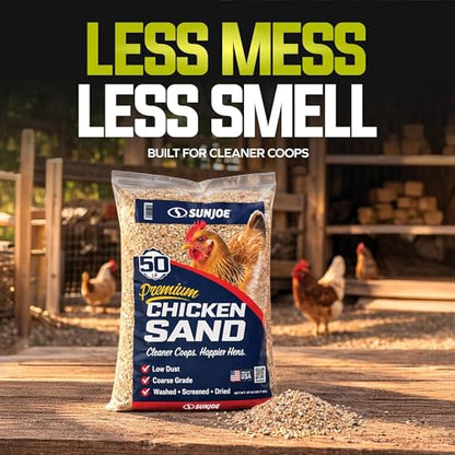 Sun Joe 4 Pack Chicken Coop Sand Natural Mineral Poultry Bedding, 50 lb Bag | Coarse Grade Poultry Bedding, Washed, Screened & Dried Habitat Supplies - size: 4 Pack