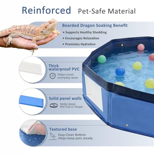 Eooqi Foldable Bearded Dragon Bath Tub, Blue 19 x 3.5 in Reptile Pool | Collapsible Non-Slip Reptile Water Tub for Lizards, Hedgehogs & Small Pets, Reinforced Bottom for Stability & Grooming - color: Blue