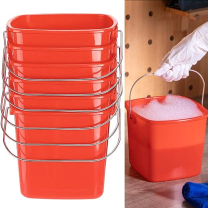 Zhehao 6 Pcs 3 Quart Bucket for Cleaning Small Sanitizer Bucket for Restaurant Square Plastic Pail with Handles for Home, Offices, Commercial Use, Food Service(Red) - color: Red