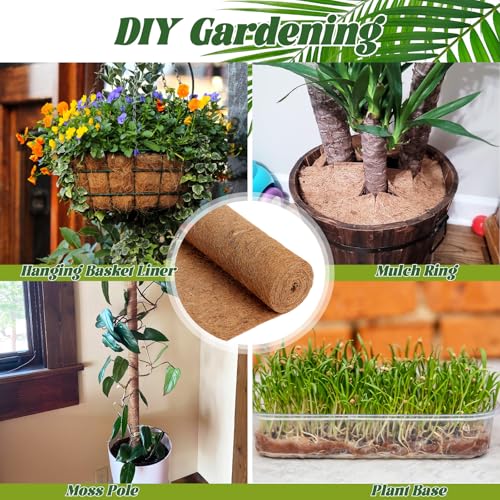 2 Rolls Coconut Fiber Liners for Planters 16x118 Natural Coco Coir Roll | Coco Fiber Pad for Hanging Flower Planters Baskets DIY Moss Pole Garden Decoration, Animal pet pad, Reptile Carpet, Snow Mat