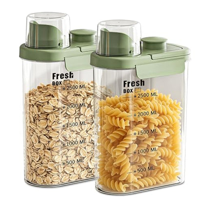 Air Tight Cereal Container Organizer-2PC 98.5oz Food Storage Container with Outlet Measuring Cup Lid, Ideal for Dry Food, Rice, Sugar, Pet Food dispenser - BPA free（Green） - color: Green-2.8L*2