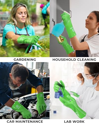 HANDLANDY Chemical Gloves, Heavy Duty Cleaning Gloves - color: Green (6 Pair), size: Medium