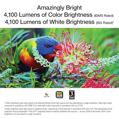 Epson Pro EX9270 Wireless 1080p 3-Chip 3LCD Business Projector | 4100 Lumens Color and White Brightness Built-In Speaker Stream from Phone / Laptop Airplay Miracast 2 HDMI Ports 1.6x Zoom