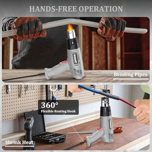Heat Gun, Variable Temperature Settings 572℉~932℉ (300℃-500℃) | Heat Hot Air Gun Overload Protection with 4 Nozzles for Shrinking Wrap, Crafting, Paint Removing, Epoxy Resin (Gray) - color: Gray
