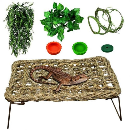 QWR Bearded Dragon Tank Accessories, Reptile Hammock Basking Platform - Jungle Climbing Vines and Leaves Bed Habitat Décor for Snake Gecko Lizard Chameleon Hiding& Climbing.