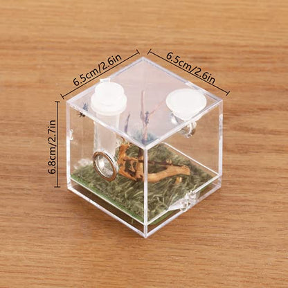 Jumping Spider Micro Big Habitat, Small Pet Insect Breeding Box, 360 Degree High Transparent Reptile Cage, Acrylic Case Mini Carrier for Amphibians, Feeding Container Enclosure Accessories