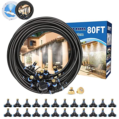 Misters for Outside Patio, 80FT|24M Outdoor Water Misting Cooling System. | Backyard Mist Kit for Garden Greenhouse Fan Deck Umbrella Canopy Pool Porch Trampoline Sprinkler Park BBQ Party Accessories - color: Black, size: 80FT