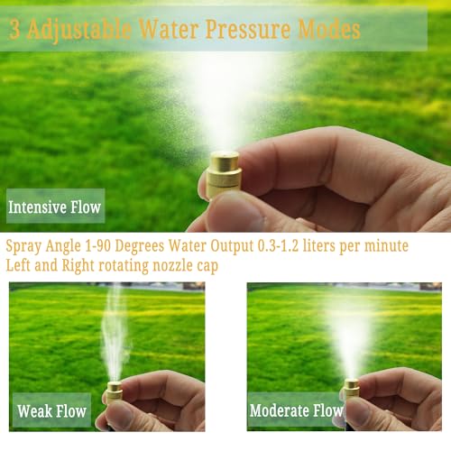 360°Bendable Automatic Irrigation System, 50Ft Adjustable Garden Watering Misting System for Outdoor Cooling System, Trampoline, Greenhouse, Lawn, Plant, Water Mister Nozzles Thread Sprayer 0.043"
