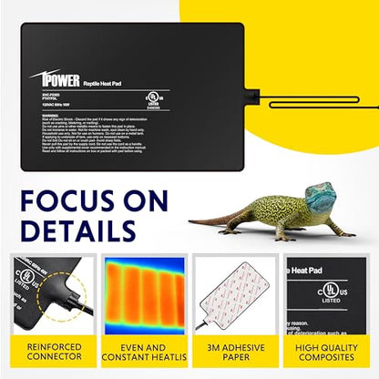 iPower Reptile Heat Pad 8 by12 Inch Under Tank Terrarium Warmer 16W Heating Mat for Turtle, Lizard, Frog, Snake, Hermit Crab and Other Small Animals (Pack of 2) - size: 8 X 12 Inch, New (Pack of 2)