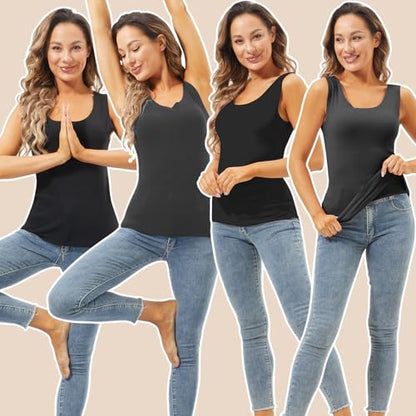 Toulite 4 Pcs Thermal Tank Tops Women Underwear Tops Sleeveless Undershirt for Women Cotton Camisole Warm Base Layer - color: Black, Iron Grey, size: Medium