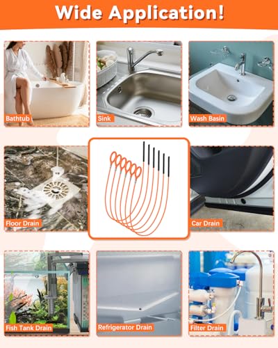 35 Inch Anti-break Metal Drain Snake, 6PCS Hair Clog Remover | Drain Cleaner Tool with Nylon Coating Sink Snake, Clog Remover for Shower, Bathroom Sink Tub - color: Orange-N-35IN