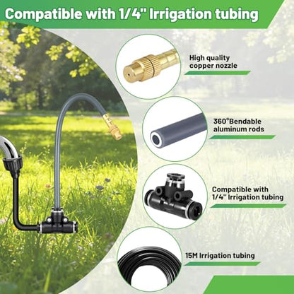 49.2Ft 1/4" Drip Irrigation System 360° Watering Misting System | Garden Bendable Watering Atomizing System with 12 Nozzles for 1/4 inch Irrigation Tubing(Include 49.2Ft 1/4" Tubing) - size: 49.2FT 1/4" Tubing