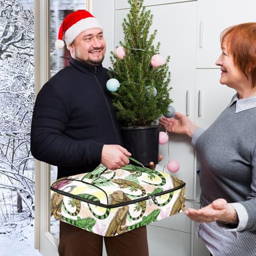 Reptiles White Insulated Casserole Carrier Print Food Carriers with Dish Storage Leakproof Thermal Lunch Tote for Camping Traveling Hiking