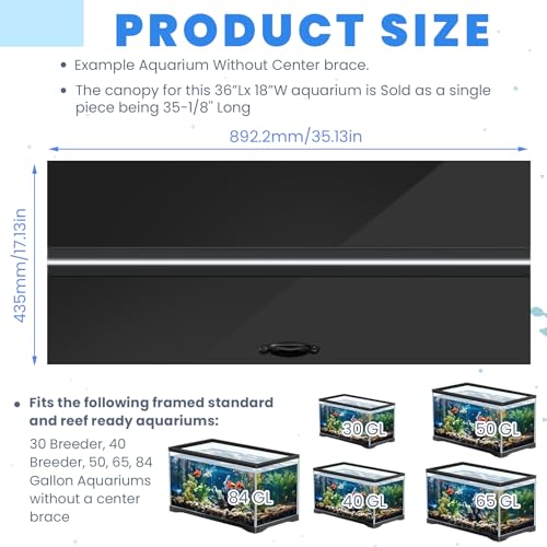 Sieral Aquarium Lids Polycarbonate Canopy with LED Light 35.13 x 17.13 x 0.12 Inch for 50/65/84 Gallon Without Center Brace Aquariums Cover Fish Tank Lid with a Hook Knife, Black - color: Black, size: 36x18in