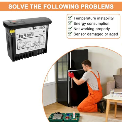 PJEZS0H100 Temperatur Controller Compatible with Carel and All Refrigerator Types,Digital Thermostat with Temperature Sensor Probe,115V, Mounting Hardware and Instructions - style: PJEZS0H100