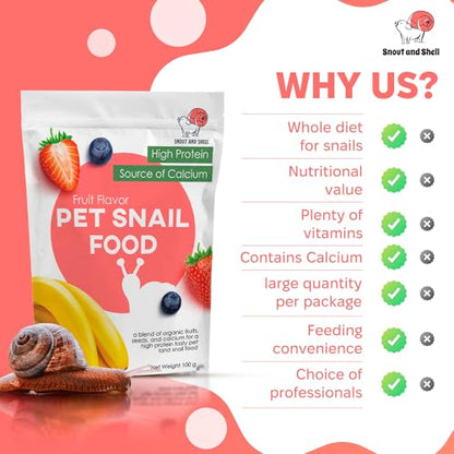Snout and Shell & Shell Vegetable Flavored Pet Land Snail Food - Tasty High-Protein, Calcium Blend for Snails, Easy Addition to Your Garden Snails Terrarium or Snail Habitat