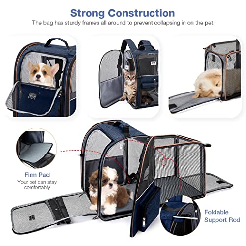 Large Cat Backpack Carrier Expandable Pet Carrier Backpack for Small Dogs Medium Cats Fit Up to 18 Lbs, Dog Backpack Carrier, Foldable Puppy Backpack Carrier for Travel, Hiking,Blue - color: Blue
